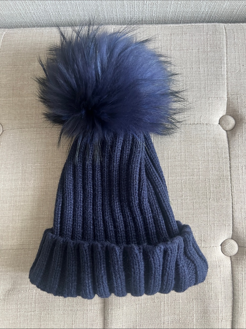 Kids Navy Pom Pom Beanie Hat